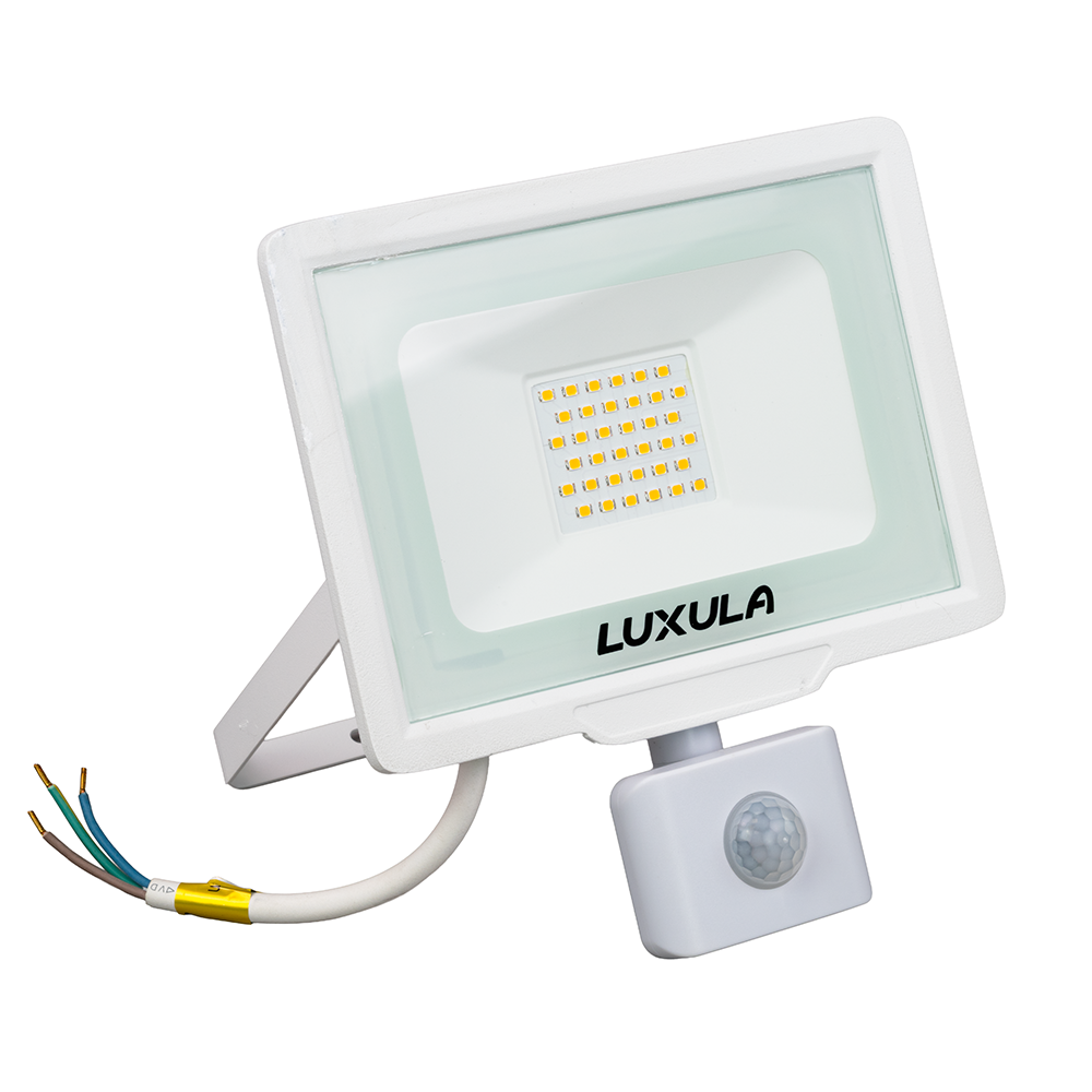 LED-Fluter mit Bewegungsmelder, 30 W, 4000 K (neutralweiß), 3000 lm, weiß, IP65