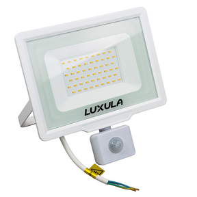 LED-Fluter mit Bewegungsmelder, 50 W, 3000 K (warmweiß), 5000 lm, weiß, IP65.