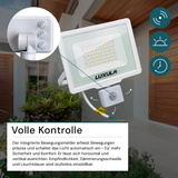 LED-Fluter mit Bewegungsmelder, 50 W, 3000 K (warmweiß), 5000 lm, weiß, IP65