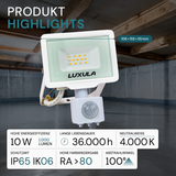 LED-Fluter mit Bewegungsmelder, 10 W, 4000 K (neutralweiß), 1000 lm, weiß, IP65