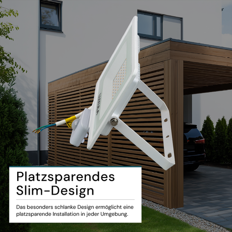 LED-Fluter mit Bewegungsmelder, 50 W, 4000 K (neutralweiß), 5000 lm, weiß, IP65.