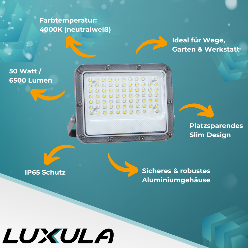 LED-Fluter, 50 W, 4000 K (neutralweiß), 6500 lm, grau, IP65