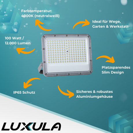 LED-Fluter, 100 W, 4000 K (neutralweiß), 12000 lm, grau, IP65