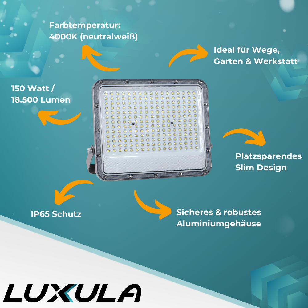 LED-Fluter, 150 W, 4000 K (neutralweiß), 18500 lm, grau, IP65