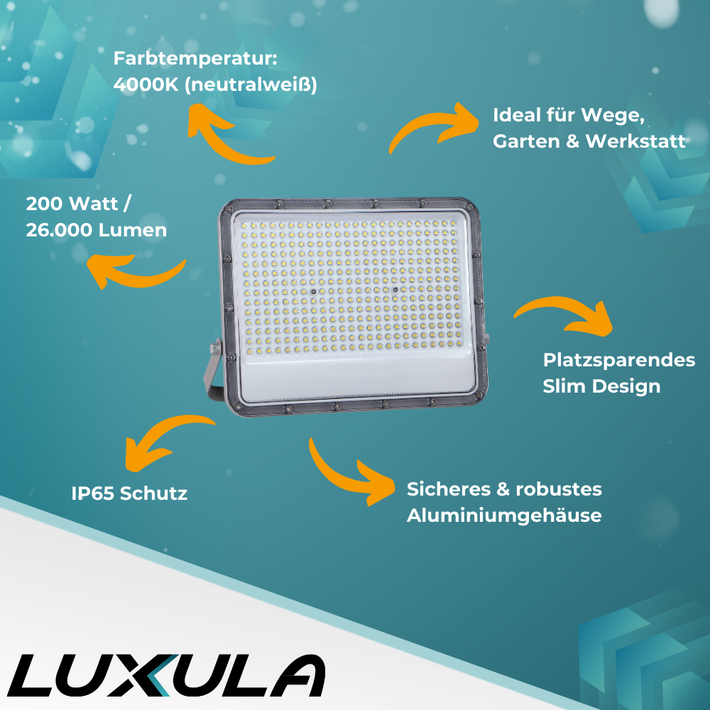 LED-Fluter, 200 W, 4000 K (neutralweiß), 26000 lm, grau, IP65