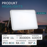LED-Fluter mit Schnellverbinder, rahmenloses Design, 20 W, 4000 K (neutralweiß), 2000 lm, IP65