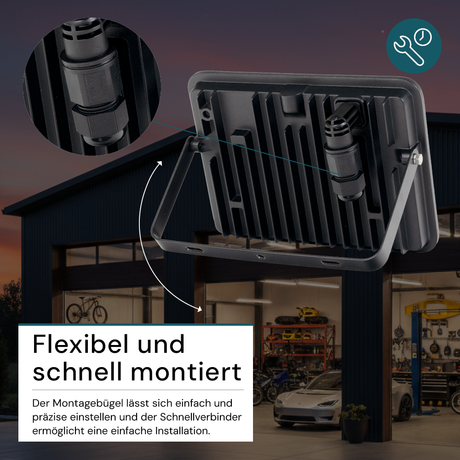 LED-Fluter mit Schnellverbinder, rahmenloses Design, 20 W, 4000 K (neutralweiß), 2000 lm, IP65