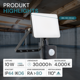 LED-Fluter mit Schnellverbinder & Bewegungsmelder, rahmenloses Design, 10 W, 4000 K (neutralweiß), 1000 lm, IP44