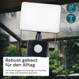 LED-Fluter mit Schnellverbinder & Bewegungsmelder, rahmenloses Design, 10 W, 4000 K (neutralweiß), 1000 lm, IP44