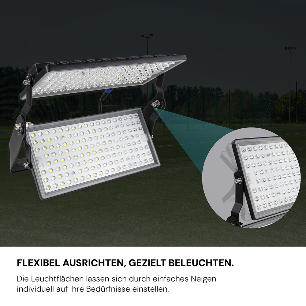 Stadion Fluter, 500 W, 5000 K (neutralweiß), 70000 lm, IP65, MOSO Treiber, hohe Energieeffizienz, Großflächenstrahler