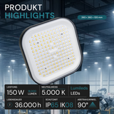 LED-HighBay, Hallenstrahler quadratisch, 150 W, 18000 lm, 5000 K (neutralweiß), IP65
