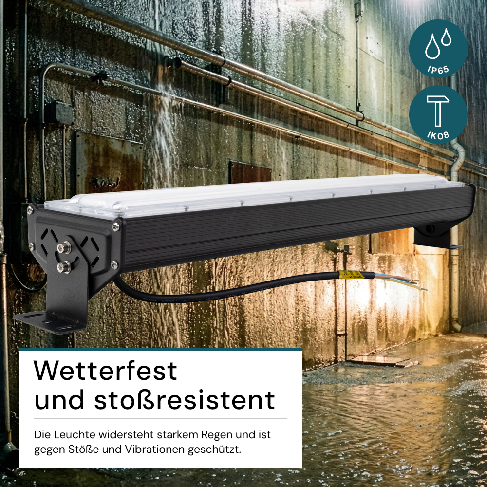 2er Pack LED-Hallenleuchte, linear, 50 W, 6000 lm, 5000 K (neutralweiß), IP65, EPISTAR LED, schwarz