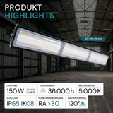 LED-Hallenleuchte, linear, 150 W, 18000 lm, 5000 K (neutralweiß), IP65, EPISTAR LED, schwarz