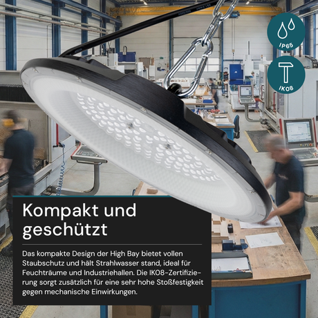 5er Pack LED-HighBay, UFO, 100 W, 10000 lm, 3CCT 3000-6500 K (warm-, neutral-, kaltweiß), IP65, EPISTAR