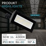 4er Pack LED-Hallenleuchte, linear, 50 W, 5000 lm, 4000 K (neutralweiß), IP65, schwarz