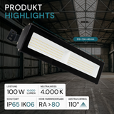 LED-Hallenleuchte, linear, 100 W, 10000 lm, 4000 K (neutralweiß), IP65, schwarz