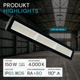 2er Pack LED-Hallenleuchte, linear, 150 W, 15000 lm, 4000 K (neutralweiß), IP65, schwarz