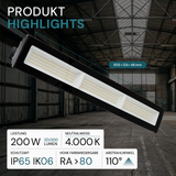 6er Pack LED-Hallenleuchte, linear, 200 W, 20000 lm, 4000 K (neutralweiß), IP65, schwarz