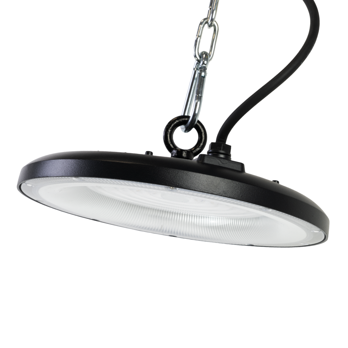 LED-HighBay, UFO, schwarz, 100 W, 10000 lm, 3CCT 3000-6500 K (warm-, neutral-, kaltweiß), IP65.