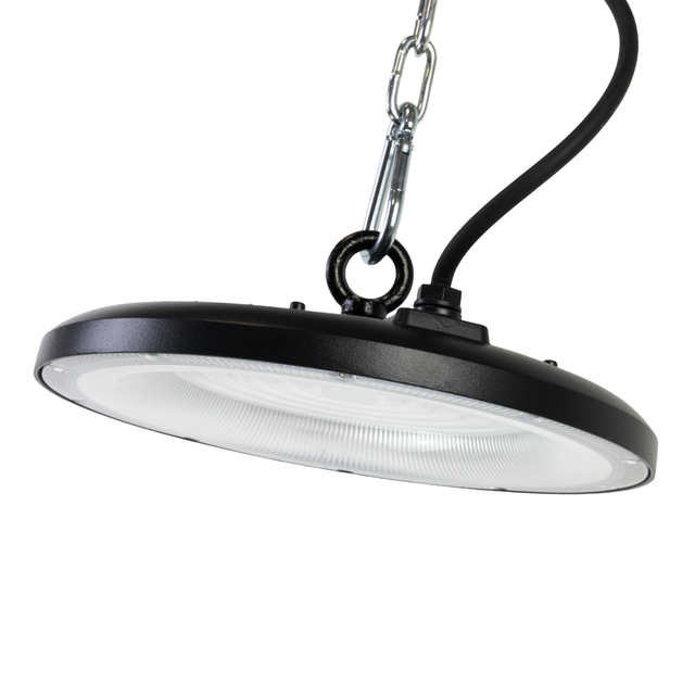 LED-HighBay, UFO, schwarz, 100 W, 10000 lm, 3CCT 3000-6500 K (warm-, neutral-, kaltweiß), IP65.