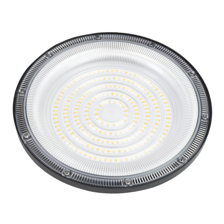 LED-HighBay, UFO, schwarz, 100 W, 10000 lm, 3CCT 3000-6500 K (warm-, neutral-, kaltweiß), IP65.