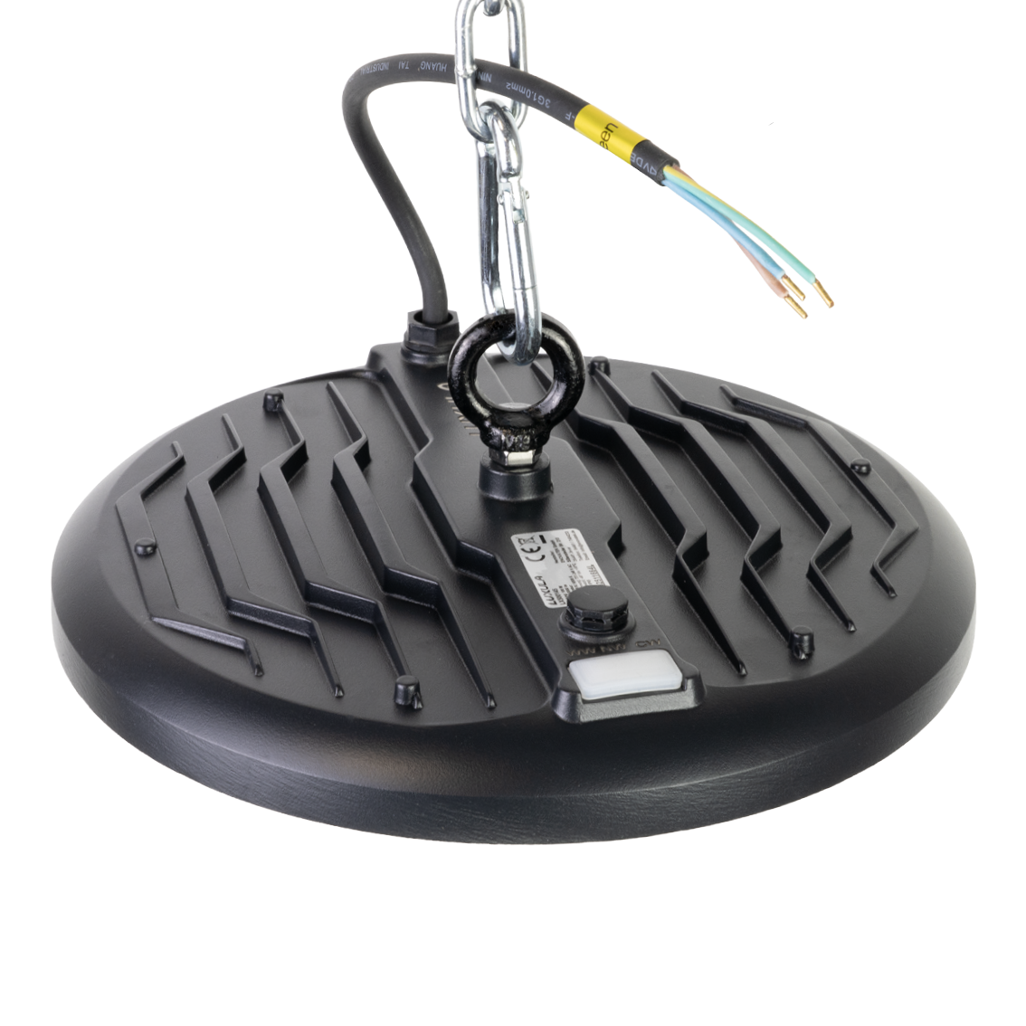 LED-HighBay, UFO, schwarz, 100 W, 10000 lm, 3CCT 3000-6500 K (warm-, neutral-, kaltweiß), IP65.