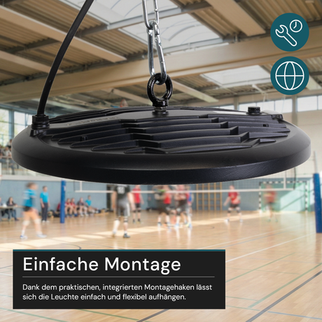 LED-HighBay, UFO, schwarz, 150 W, 15000 lm, 3CCT 3000-6500 K (warm-, neutral-, kaltweiß), IP65
