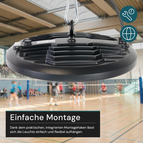 LED-HighBay, UFO, schwarz, 200 W, 20000 lm, 3CCT 3000-6500 K (warm-, neutral-, kaltweiß), IP65