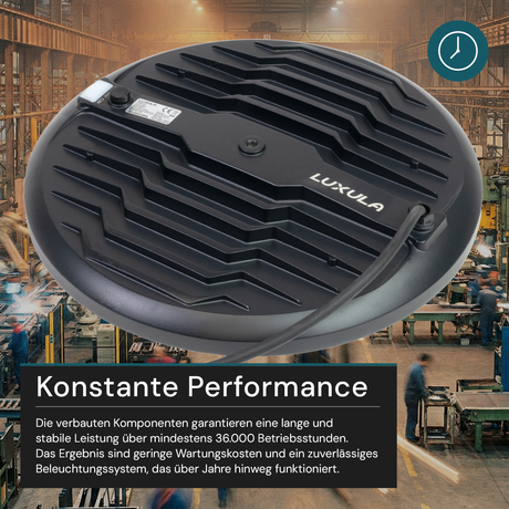 LED-HighBay, UFO, schwarz, 200 W, 20000 lm, 3CCT 3000-6500 K (warm-, neutral-, kaltweiß), IP65