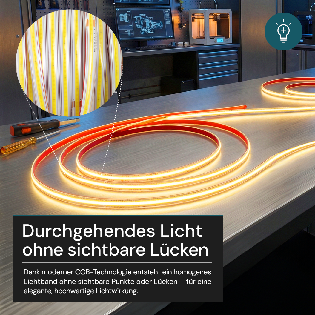 COB LED-Streifen, 25 m, 5000 K neutralweißes Licht, IP65-wassergeschützt, 288 LED/m, 220 V AC, EU-Stecker, 10 W/m, kürzbar und erweiterbar, Außen/Innen