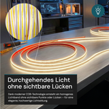 COB LED-Streifen, 50 m, 5000 K neutralweißes Licht, IP65-wassergeschützt, 288 LED/m, 220 V AC, EU-Stecker, 10 W/m, kürzbar und erweiterbar, Außen/Innen