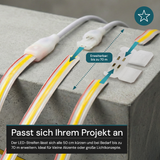 COB LED-Streifen, 25 m, 5000 K neutralweißes Licht, IP65-wassergeschützt, 288 LED/m, 220 V AC, EU-Stecker, 10 W/m, kürzbar und erweiterbar, Außen/Innen