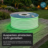 COB LED-Streifen, 50 m, grünes Licht, IP65-wassergeschützt, 288 LED/m, 220 V AC, EU-Stecker, 10 W/m, kürzbar und erweiterbar, Außen/Innen