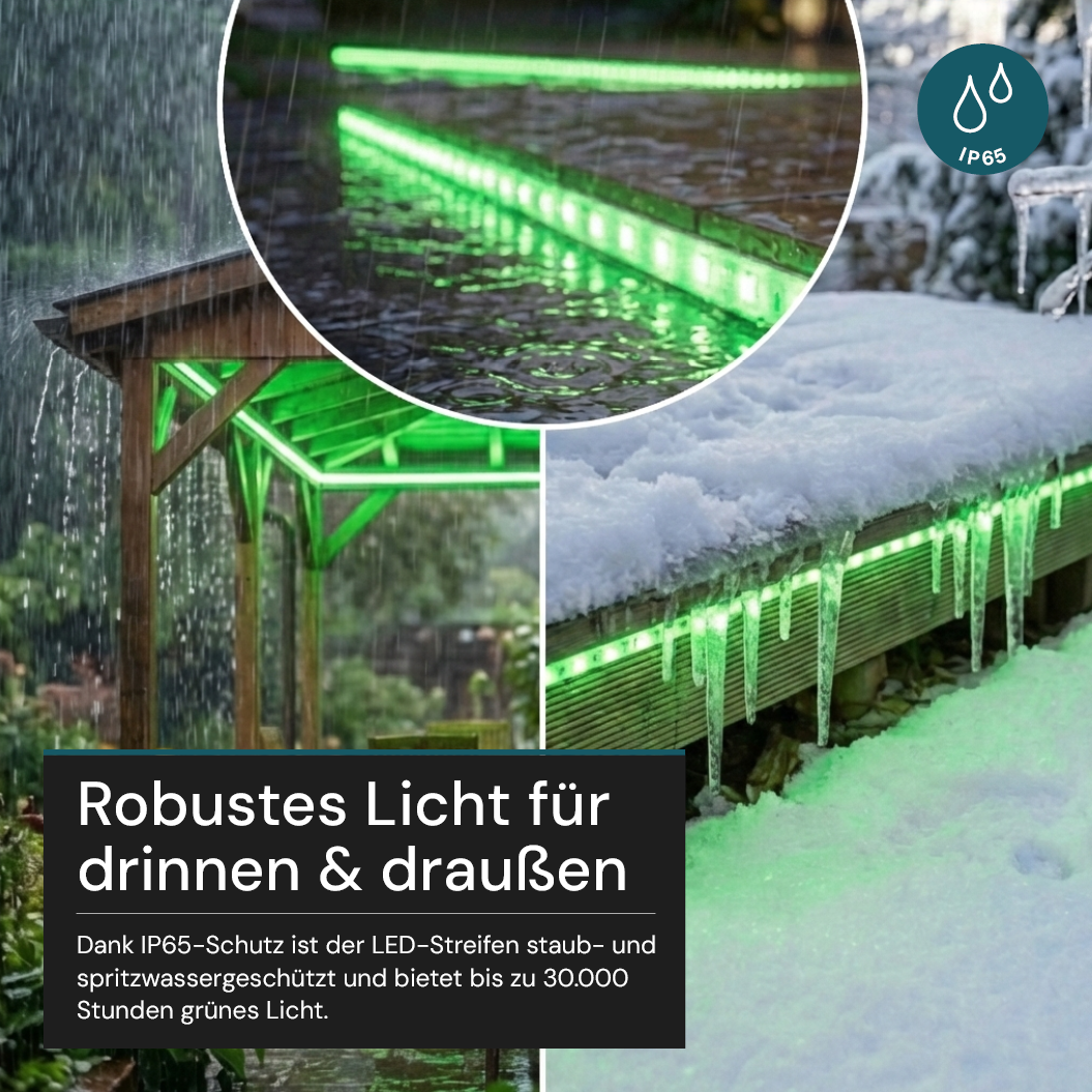 COB LED-Streifen, 50 m, grünes Licht, IP65-wassergeschützt, 288 LED/m, 220 V AC, EU-Stecker, 10 W/m, kürzbar und erweiterbar, Außen/Innen