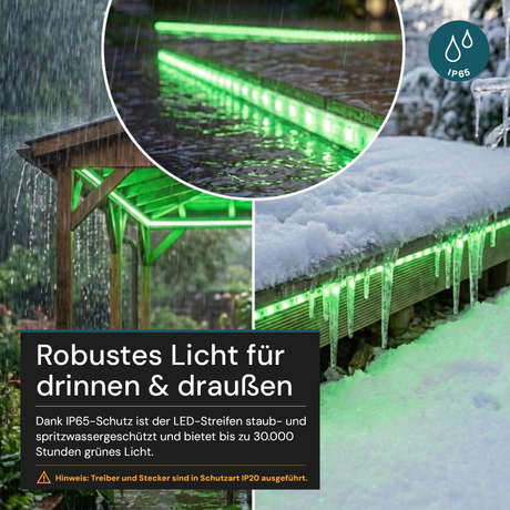 COB LED-Streifen, 50 m, grünes Licht, IP65-wassergeschützt, 288 LED/m, 220 V AC, EU-Stecker, 10 W/m, kürzbar und erweiterbar, Außen/Innen