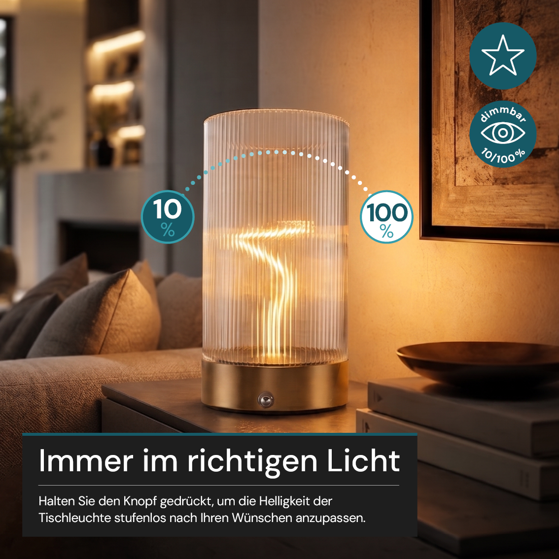 LED Tischleuchte, dimmbar, 0,5 W, 110×110×175, 30 lm