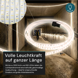 LED-Streifen, Baustrahler, 15 m, 5000 K (neutralweiß), IP65-wassergeschützt, 1000 lm/m, 180 LED/m, 220 V AC, EU-Stecker, Lichtbandtrommel, kürzbar und erweiterbar, Außen/Innen