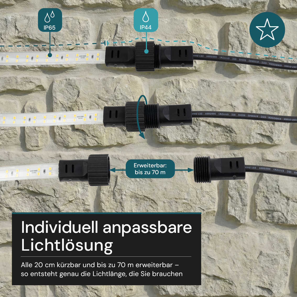 LED-Streifen, Baustrahler, 15 m, grünes Licht, IP65-wassergeschützt, 180 LED/m, 220 V AC, EU-Stecker, Lichtbandtrommel, kürzbar und erweiterbar, Außen/Innen