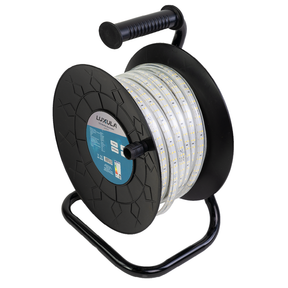 LED-Streifen, Baustrahler, 50 m, 5000 K (neutralweiß), IP65-wassergeschützt, 1000 lm/m, 180 LED/m, 220 V AC, EU-Stecker, Lichtbandtrommel, kürzbar und erweiterbar, Außen/Innen.