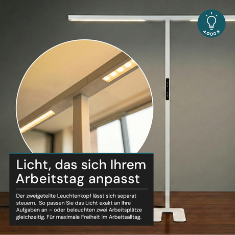 LED-Büro-Stehleuchte, Up/Down, UGR<16, CRI98, dimmbar, 90 W, 1940 x 40 x 2040 mm, 5000 lm, weiß