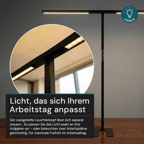 LED-Büro-Stehleuchte, Up/Down, UGR<16, CRI98, dimmbar, 90 W, 1940 x 40 x 2040 mm, 5000 lm, schwarz