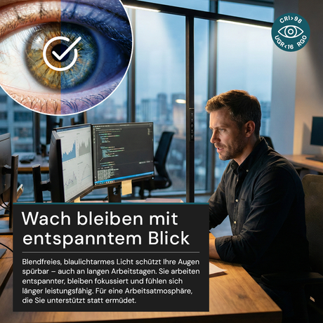 LED-Büro-Stehleuchte, Up/Down, UGR<16, CRI98, dimmbar, 90 W, 1940 x 40 x 2040 mm, 5000 lm, schwarz