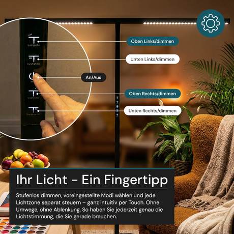 LED-Büro-Stehleuchte, Up/Down, UGR<16, CRI98, dimmbar, 90 W, 1940 x 40 x 2040 mm, 5000 lm, schwarz