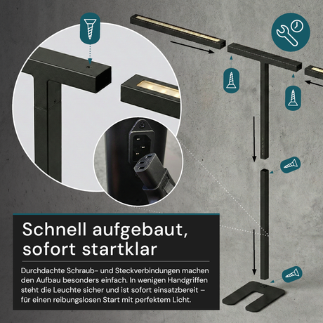 LED-Büro-Stehleuchte, Up/Down, UGR<16, CRI98, dimmbar, 90 W, 1940 x 40 x 2040 mm, 5000 lm, schwarz