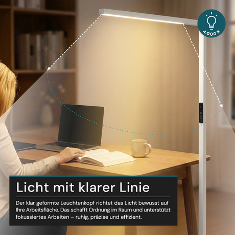 LED-Büro-Stehleuchte, Up/Down, UGR<16, CRI98, dimmbar, 45 W, 1940 x 40 x 1050 mm, 3500 lm, weiß