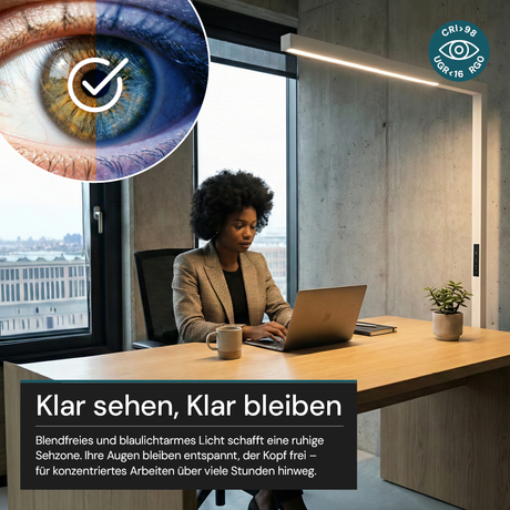 LED-Büro-Stehleuchte, Up/Down, UGR<16, CRI98, dimmbar, 45 W, 1940 x 40 x 1050 mm, 3500 lm, weiß