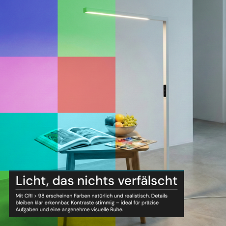 LED-Büro-Stehleuchte, Up/Down, UGR<16, CRI98, dimmbar, 45 W, 1940 x 40 x 1050 mm, 3500 lm, weiß