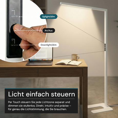 LED-Büro-Stehleuchte, Up/Down, UGR<16, CRI98, dimmbar, 45 W, 1940 x 40 x 1050 mm, 3500 lm, weiß