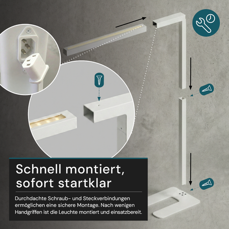 LED-Büro-Stehleuchte, Up/Down, UGR<16, CRI98, dimmbar, 45 W, 1940 x 40 x 1050 mm, 3500 lm, weiß