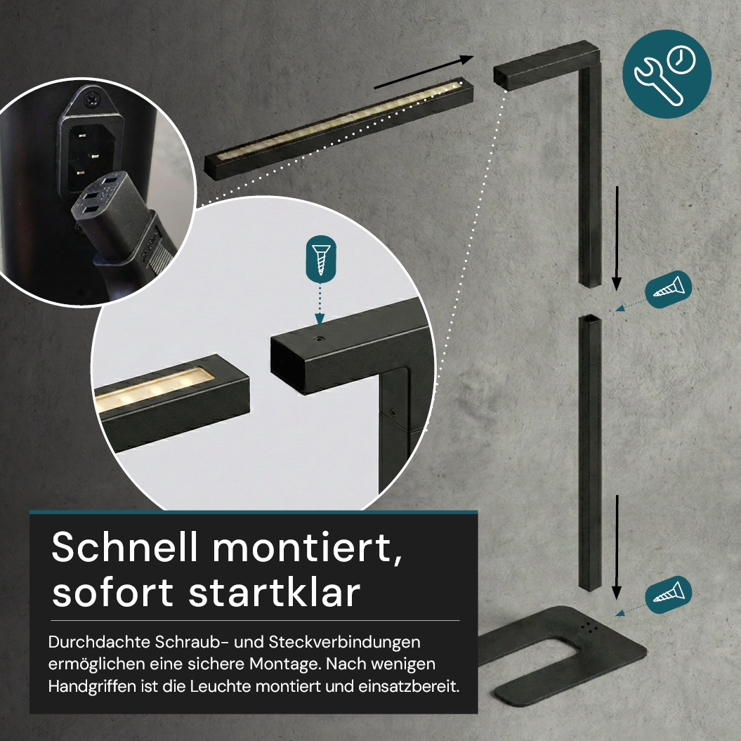 LED-Büro-Stehleuchte, Up/Down, UGR<16, CRI98, dimmbar, 45 W, 1940 x 40 x 1050 mm, 3500 lm, schwarz